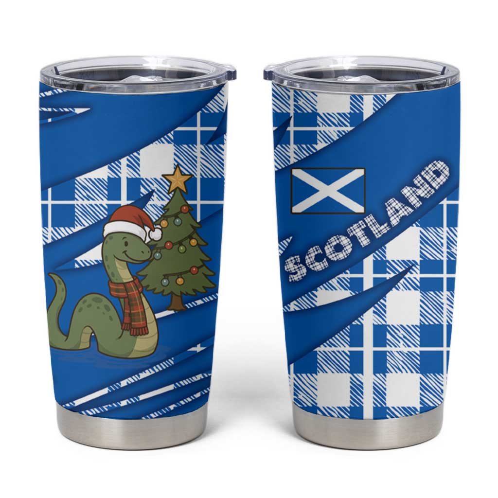 Scotland Christmas Tumbler Cup with Nessie Santa Hat and Blue Tartan Tree - Wonder Print Shop