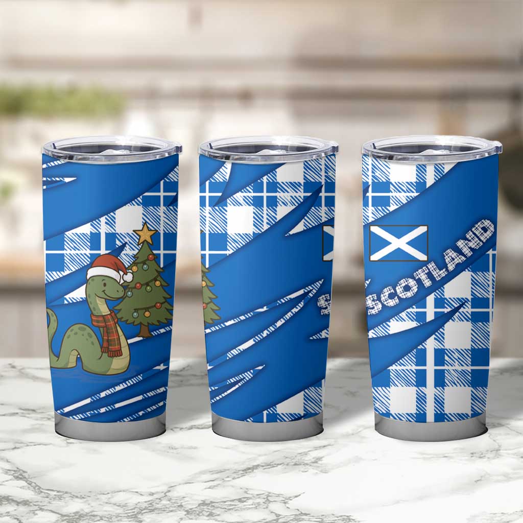 Scotland Christmas Tumbler Cup with Nessie Santa Hat and Blue Tartan Tree - Wonder Print Shop