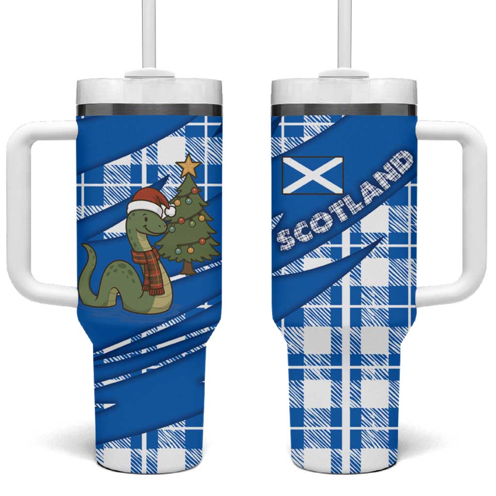 Scotland Christmas Tumbler With Handle with Nessie Santa Hat and Blue Tartan Tree - Wonder Print Shop