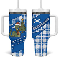 Scotland Christmas Tumbler With Handle with Nessie Santa Hat and Blue Tartan Tree - Wonder Print Shop