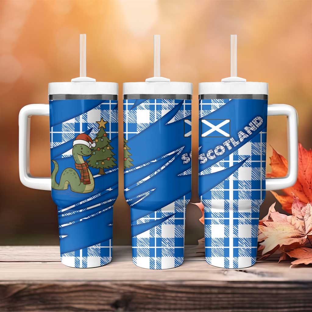 Scotland Christmas Tumbler With Handle with Nessie Santa Hat and Blue Tartan Tree - Wonder Print Shop