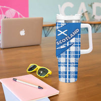 Scotland Christmas Tumbler With Handle with Nessie Santa Hat and Blue Tartan Tree - Wonder Print Shop