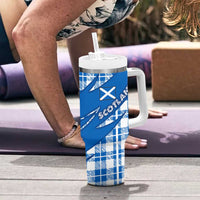 Scotland Christmas Tumbler With Handle with Nessie Santa Hat and Blue Tartan Tree - Wonder Print Shop