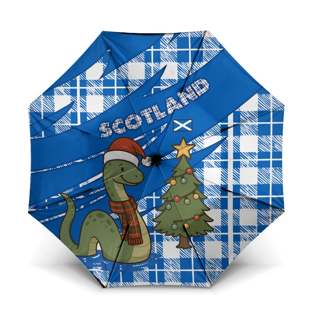 Scotland Christmas Umbrella with Nessie Santa Hat and Blue Tartan Tree - Wonder Print Shop