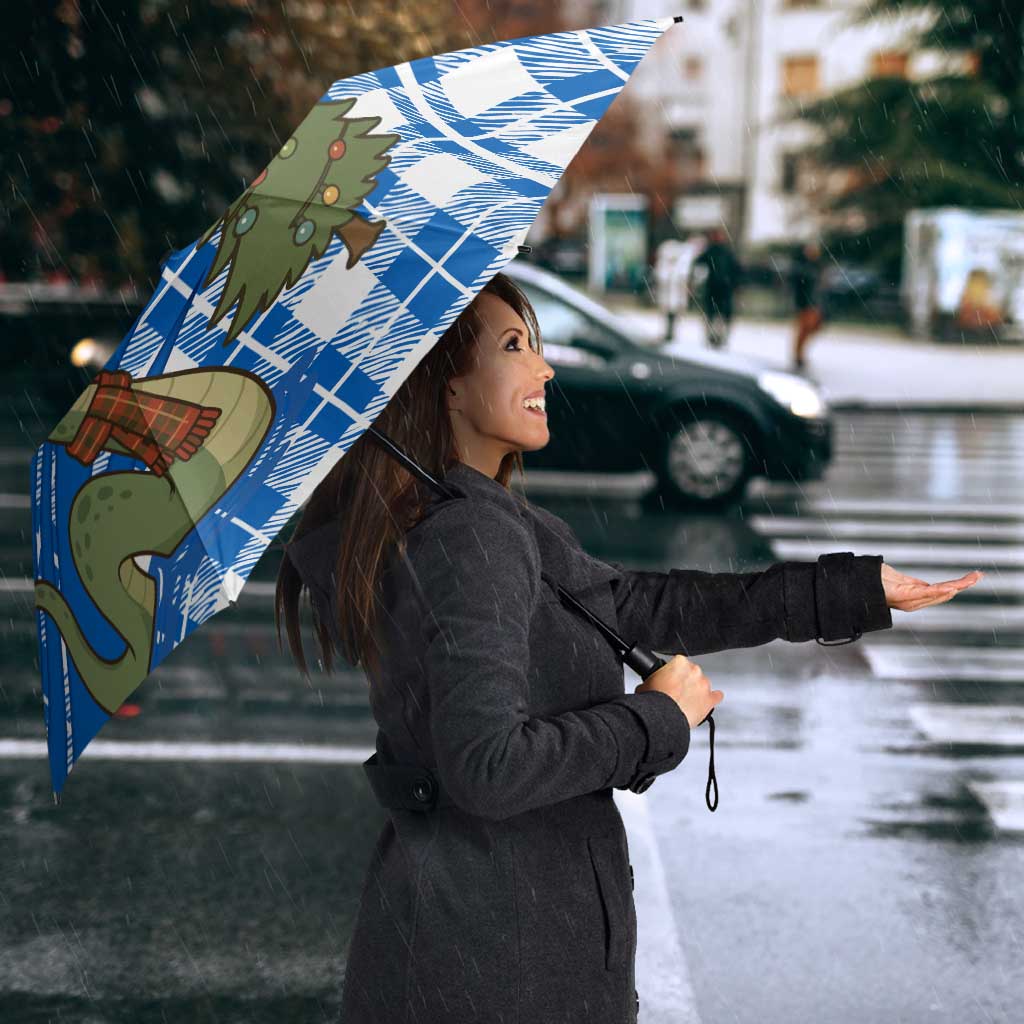 Scotland Christmas Umbrella with Nessie Santa Hat and Blue Tartan Tree - Wonder Print Shop
