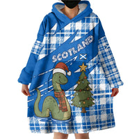 Scotland Christmas Wearable Blanket Hoodie with Nessie Santa Hat and Blue Tartan Tree - Wonder Print Shop