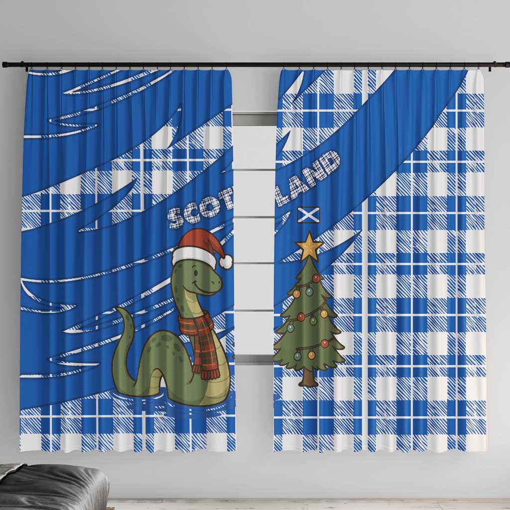 Scotland Christmas Window Curtain with Nessie Santa Hat and Blue Tartan Tree - Wonder Print Shop