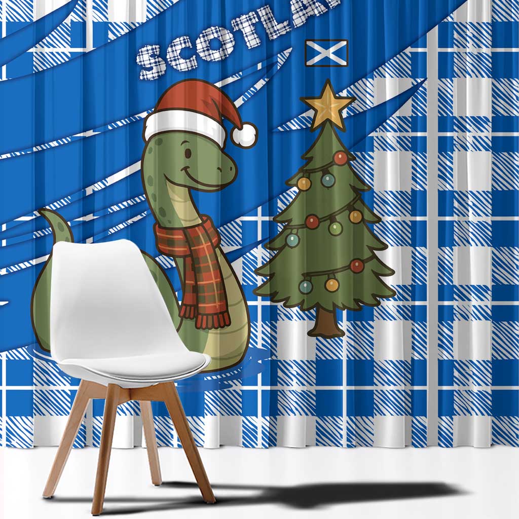 Scotland Christmas Window Curtain with Nessie Santa Hat and Blue Tartan Tree - Wonder Print Shop