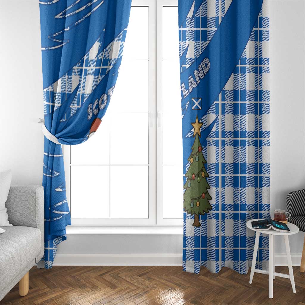 Scotland Christmas Window Curtain with Nessie Santa Hat and Blue Tartan Tree - Wonder Print Shop
