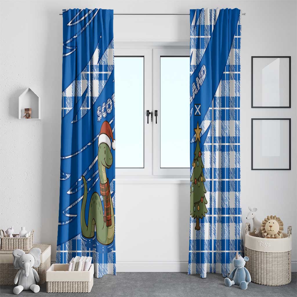 Scotland Christmas Window Curtain with Nessie Santa Hat and Blue Tartan Tree - Wonder Print Shop
