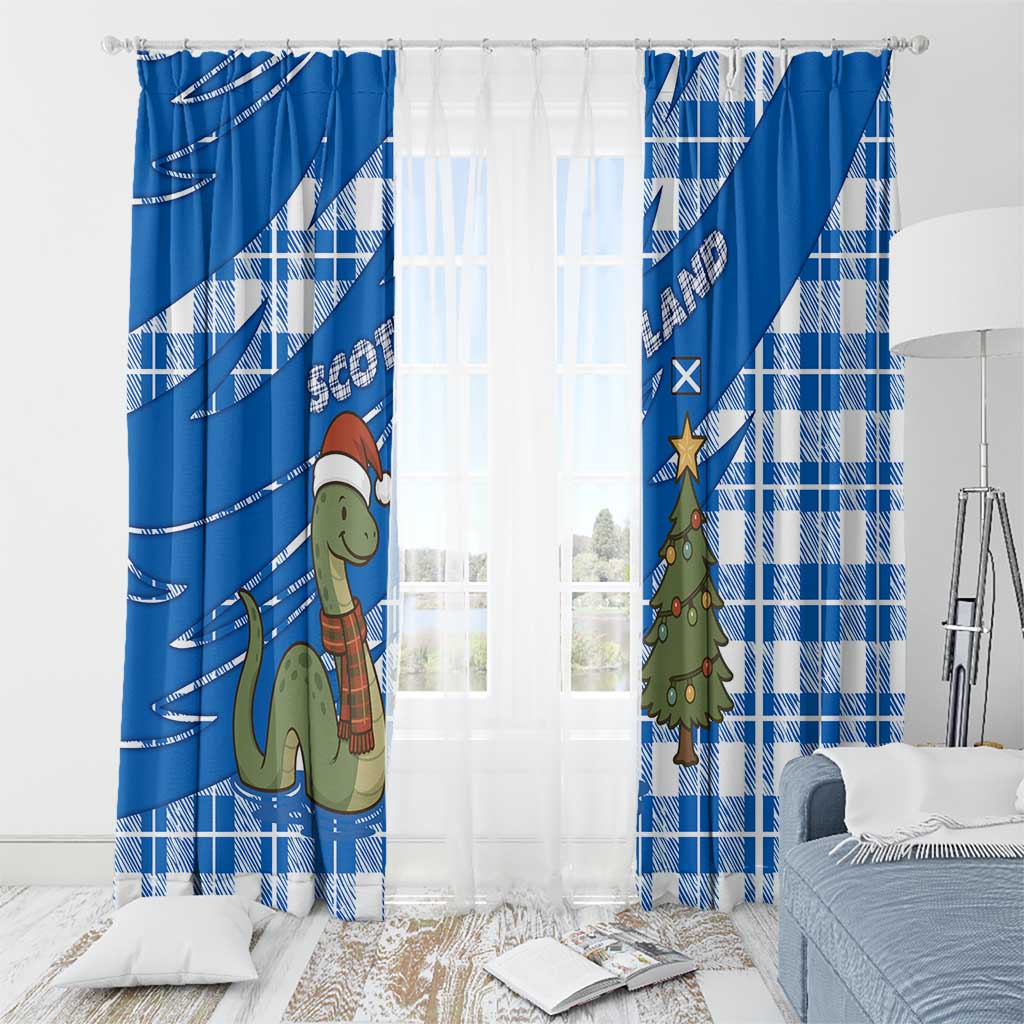 Scotland Christmas Window Curtain with Nessie Santa Hat and Blue Tartan Tree - Wonder Print Shop