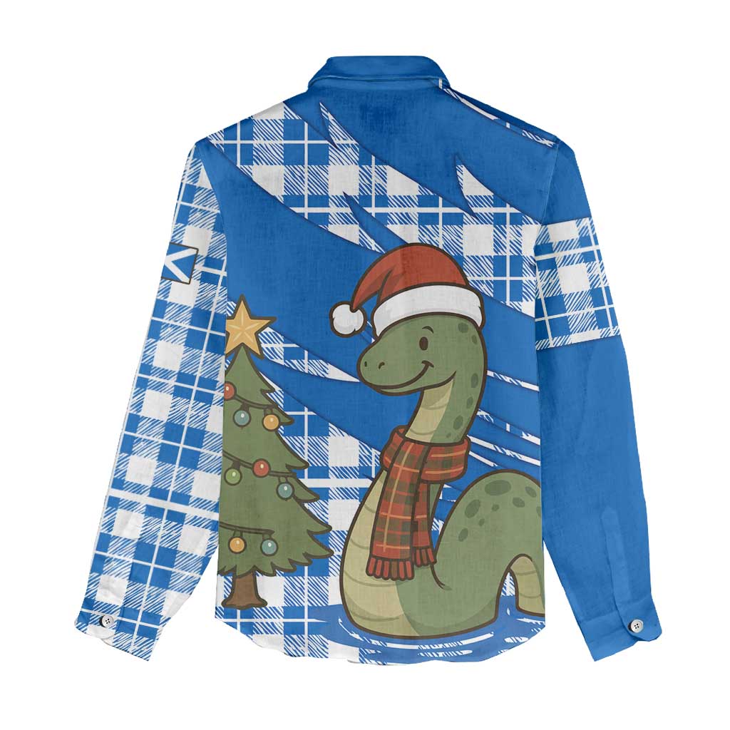 Scotland Christmas Women Casual Shirt with Nessie Santa Hat and Blue Tartan Tree - Wonder Print Shop