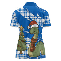 Scotland Christmas Women Polo Shirt with Nessie Santa Hat and Blue Tartan Tree - Wonder Print Shop