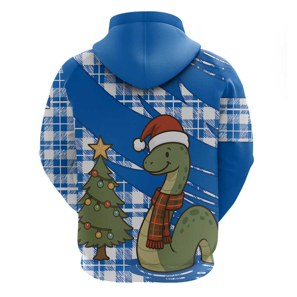 Scotland Christmas Zip Hoodie with Nessie Santa Hat and Blue Tartan Tree - Wonder Print Shop