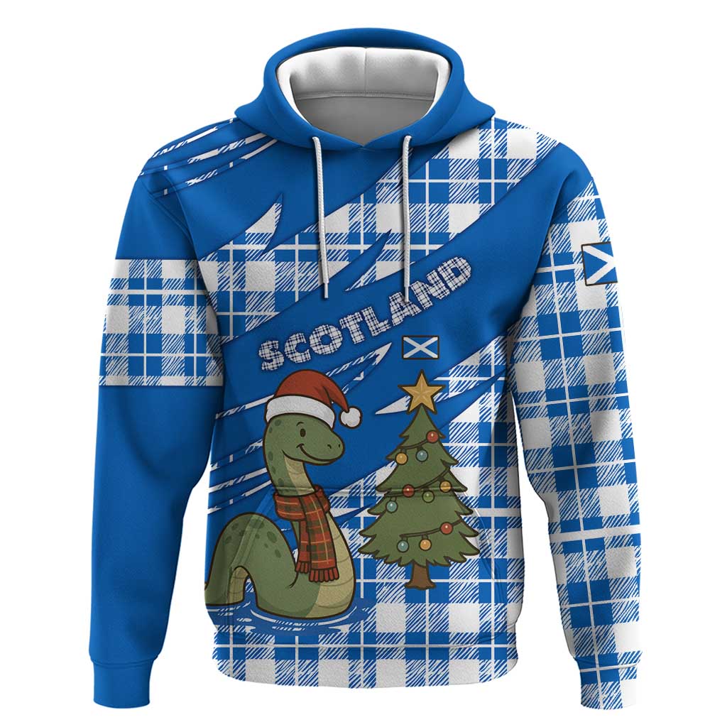 Scotland Christmas Zip Hoodie with Nessie Santa Hat and Blue Tartan Tree - Wonder Print Shop
