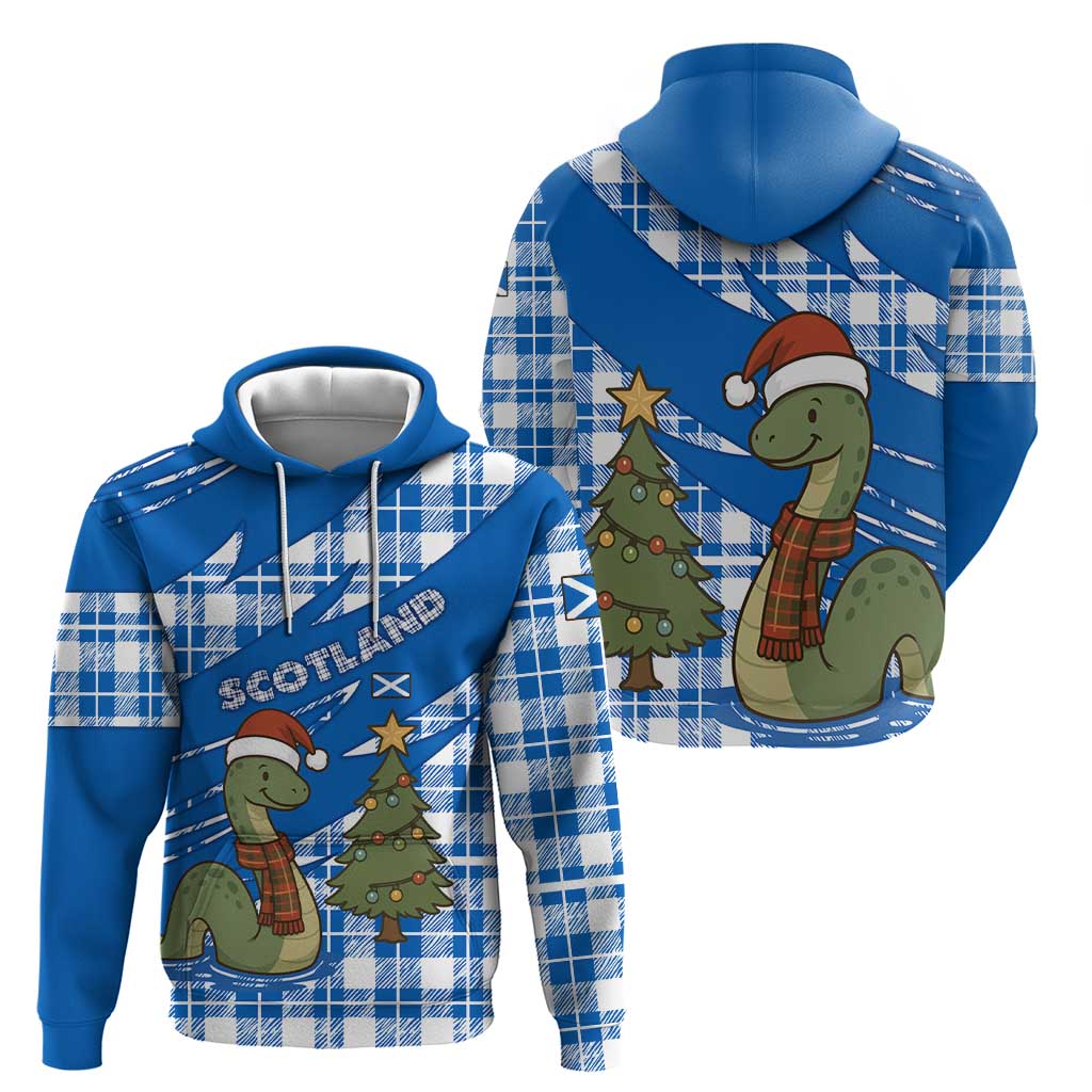 Scotland Christmas Zip Hoodie with Nessie Santa Hat and Blue Tartan Tree - Wonder Print Shop