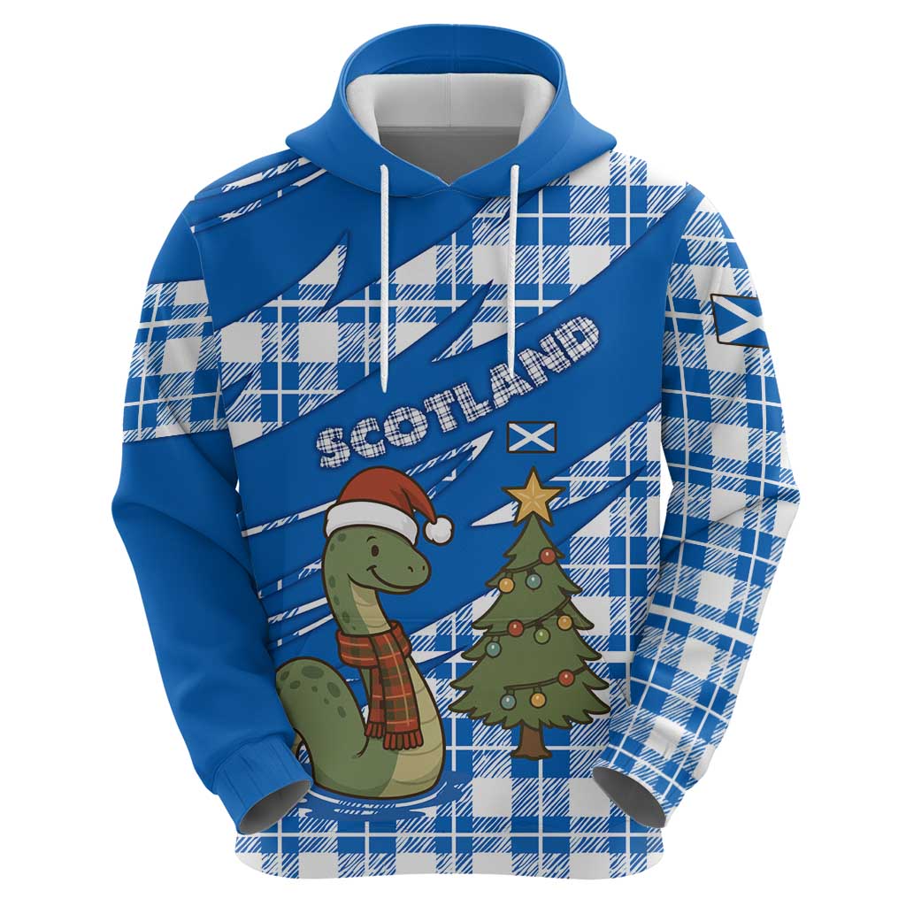 Scotland Christmas Zip Hoodie with Nessie Santa Hat and Blue Tartan Tree - Wonder Print Shop