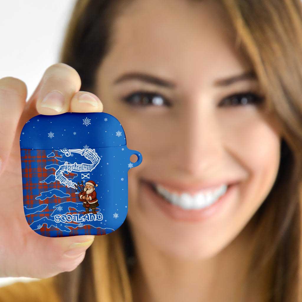 Scotland Christmas AirPods Case with Santa Playing Bagpipes and Blue Red Tartan Music Notes - Wonder Print Shop