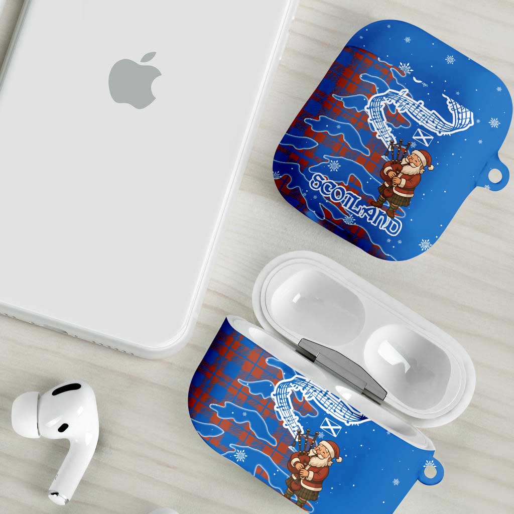 Scotland Christmas AirPods Case with Santa Playing Bagpipes and Blue Red Tartan Music Notes - Wonder Print Shop