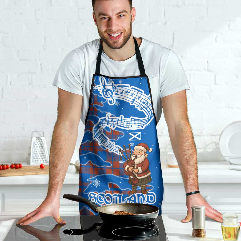 Scotland Christmas Apron with Santa Playing Bagpipes and Blue Red Tartan Music Notes - Wonder Print Shop