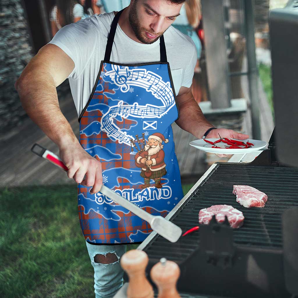 Scotland Christmas Apron with Santa Playing Bagpipes and Blue Red Tartan Music Notes - Wonder Print Shop