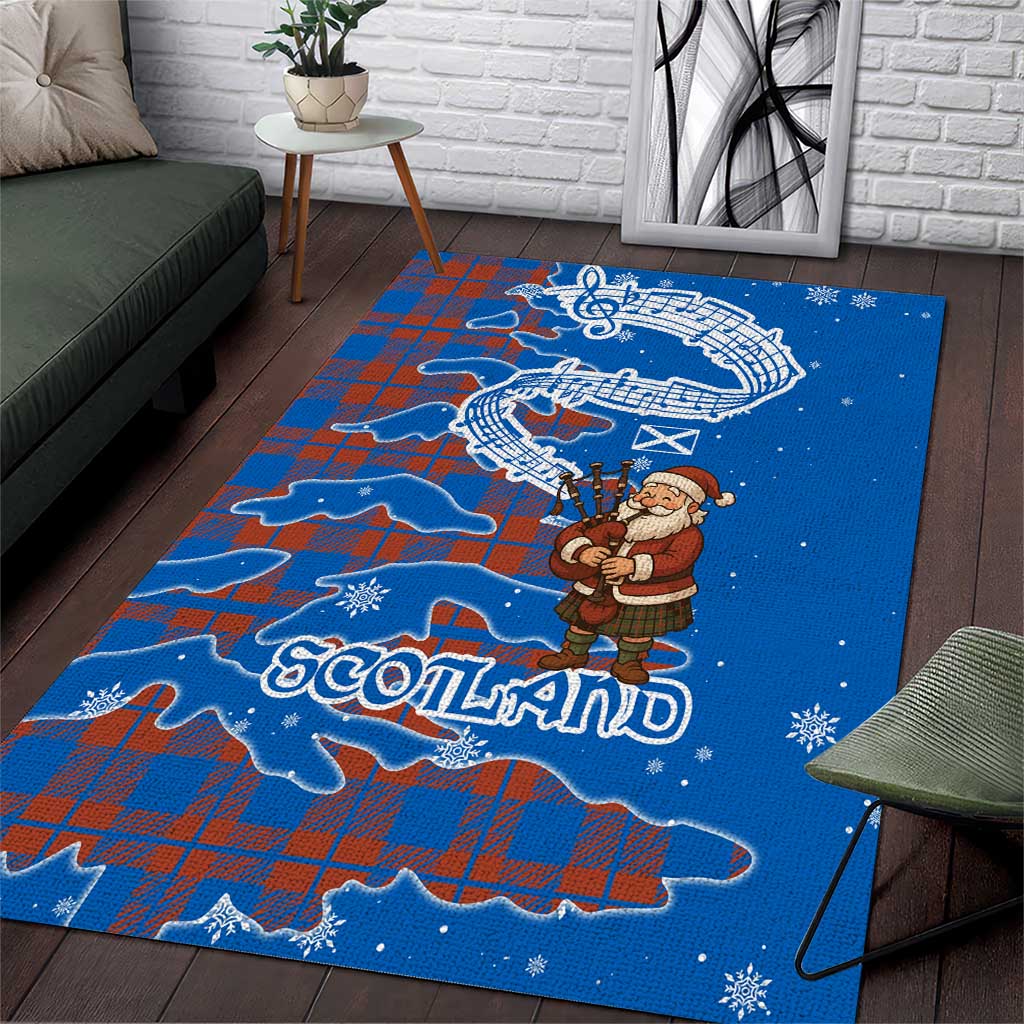 Scotland Christmas Area Rug with Santa Playing Bagpipes and Blue Red Tartan Music Notes - Wonder Print Shop