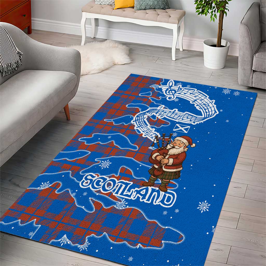 Scotland Christmas Area Rug with Santa Playing Bagpipes and Blue Red Tartan Music Notes - Wonder Print Shop
