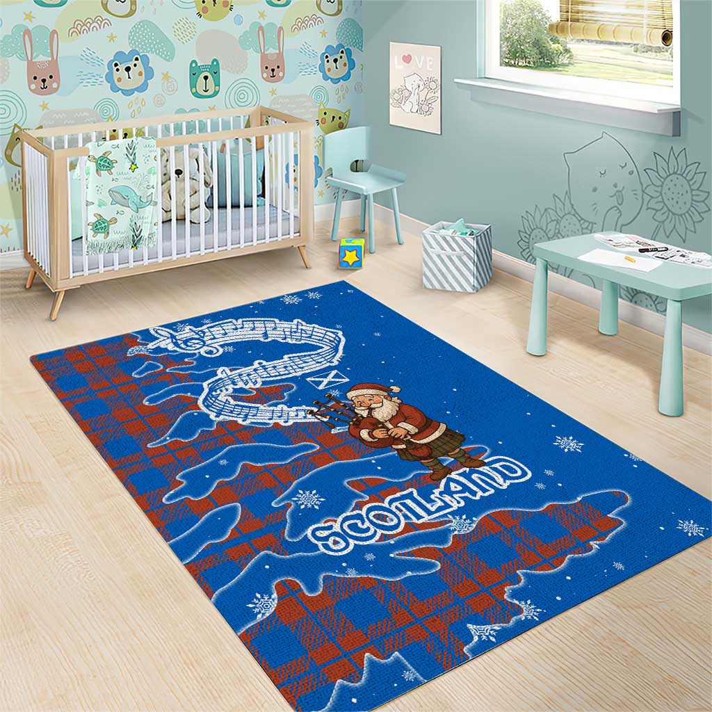 Scotland Christmas Area Rug with Santa Playing Bagpipes and Blue Red Tartan Music Notes - Wonder Print Shop