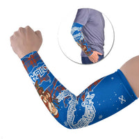 Scotland Christmas Arm Sleeves with Santa Playing Bagpipes and Blue Red Tartan Music Notes - Wonder Print Shop