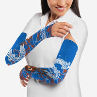 Scotland Christmas Arm Sleeves with Santa Playing Bagpipes and Blue Red Tartan Music Notes - Wonder Print Shop