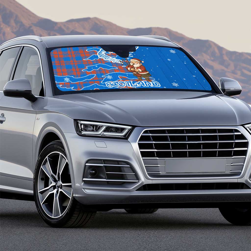 Scotland Christmas Auto Sun Shade with Santa Playing Bagpipes and Blue Red Tartan Music Notes - Wonder Print Shop