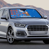 Scotland Christmas Auto Sun Shade with Santa Playing Bagpipes and Blue Red Tartan Music Notes - Wonder Print Shop