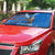 Scotland Christmas Auto Sun Shade with Santa Playing Bagpipes and Blue Red Tartan Music Notes - Wonder Print Shop
