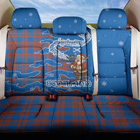 Scotland Christmas Back Car Seat Cover with Santa Playing Bagpipes and Blue Red Tartan Music Notes - Wonder Print Shop