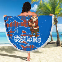 Scotland Christmas Beach Blanket with Santa Playing Bagpipes and Blue Red Tartan Music Notes - Wonder Print Shop