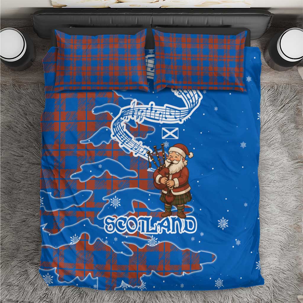 Scotland Christmas Bedding Set with Santa Playing Bagpipes and Blue Red Tartan Music Notes - Wonder Print Shop
