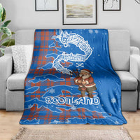 Scotland Christmas Blanket with Santa Playing Bagpipes and Blue Red Tartan Music Notes - Wonder Print Shop