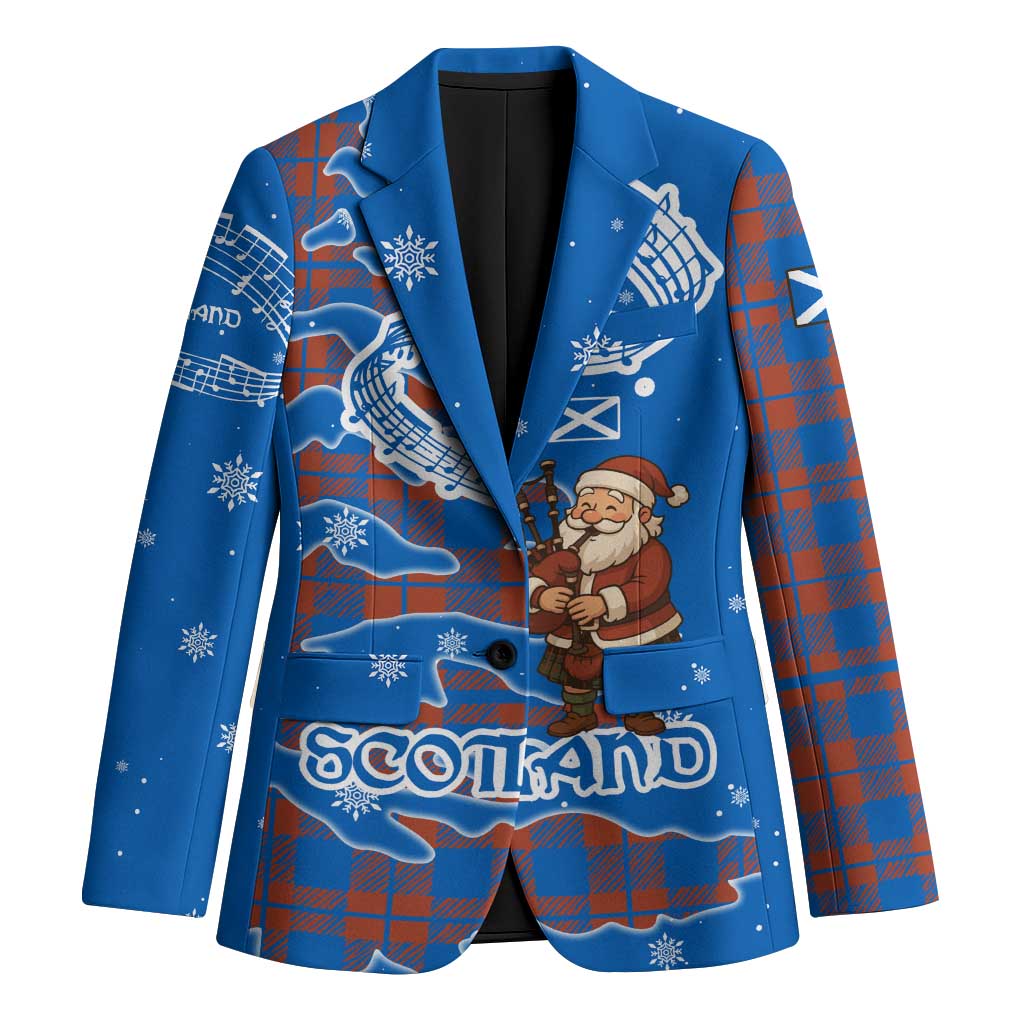 Scotland Christmas Blazer with Santa Playing Bagpipes and Blue Red Tartan Music Notes - Wonder Print Shop