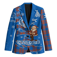 Scotland Christmas Blazer with Santa Playing Bagpipes and Blue Red Tartan Music Notes - Wonder Print Shop