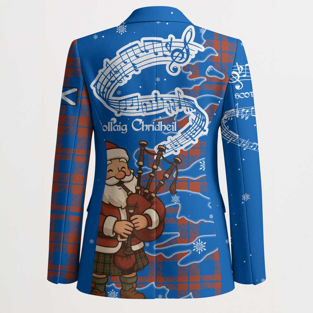Scotland Christmas Blazer with Santa Playing Bagpipes and Blue Red Tartan Music Notes - Wonder Print Shop