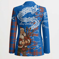 Scotland Christmas Blazer with Santa Playing Bagpipes and Blue Red Tartan Music Notes - Wonder Print Shop