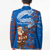 Scotland Christmas Blazer with Santa Playing Bagpipes and Blue Red Tartan Music Notes - Wonder Print Shop