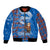 Scotland Christmas Bomber Jacket with Santa Playing Bagpipes and Blue Red Tartan Music Notes - Wonder Print Shop