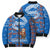 Scotland Christmas Bomber Puffer Jacket with Santa Playing Bagpipes and Blue Red Tartan Music Notes - Wonder Print Shop