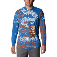 Scotland Christmas Button Sweatshirt with Santa Playing Bagpipes and Blue Red Tartan Music Notes - Wonder Print Shop