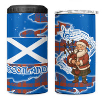 Scotland Christmas 4 in 1 Can Cooler Tumbler with Santa Playing Bagpipes and Blue Red Tartan Music Notes - Wonder Print Shop