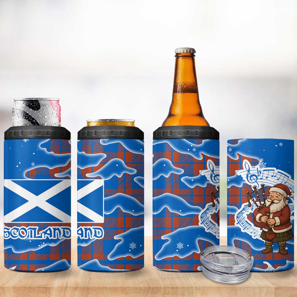 Scotland Christmas 4 in 1 Can Cooler Tumbler with Santa Playing Bagpipes and Blue Red Tartan Music Notes - Wonder Print Shop