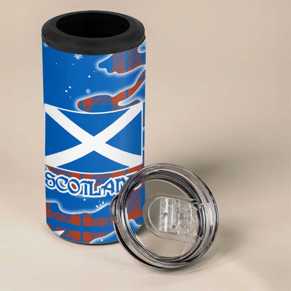 Scotland Christmas 4 in 1 Can Cooler Tumbler with Santa Playing Bagpipes and Blue Red Tartan Music Notes - Wonder Print Shop
