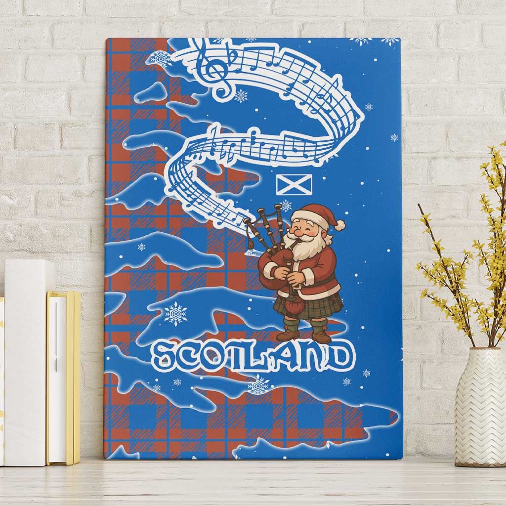 Scotland Christmas Canvas Wall Art with Santa Playing Bagpipes and Blue Red Tartan Music Notes - Wonder Print Shop