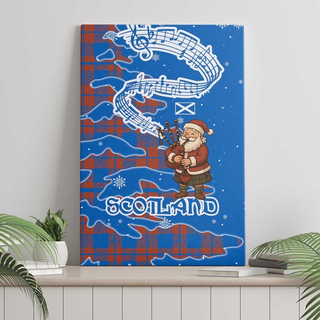 Scotland Christmas Canvas Wall Art with Santa Playing Bagpipes and Blue Red Tartan Music Notes - Wonder Print Shop